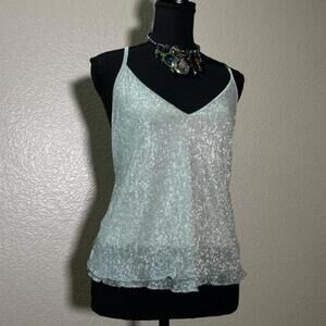 Green Shimmer Y2K Fairycore Layered Cami Top Sparkle Aesthetic Babydoll Shirt